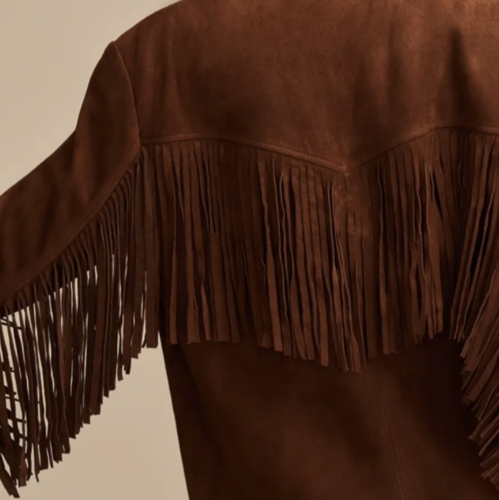 MAKE AN OFFER-Brown Fringe Lamb Suede Jacket - Picture 4 of 8
